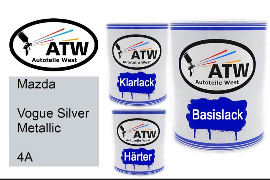 Mazda, Vogue Silver Metallic, 4A: 1L Lackdose + 1L Klarlack + 500ml Härter - Set, von ATW Autoteile West.